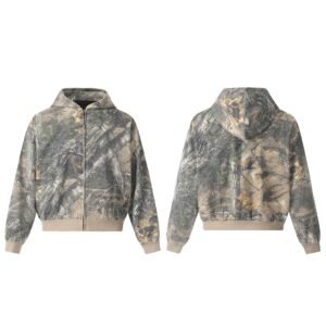 Printed Branches Camouflage Hooded Cardigan Sweater Coat